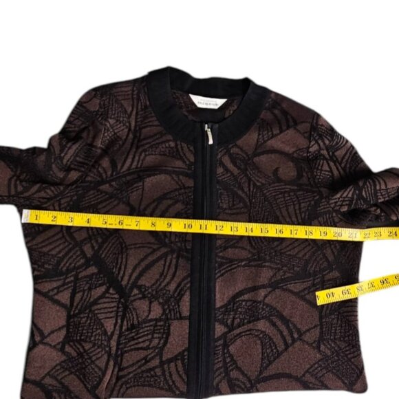 Exclusively Misook Womens Full Zip Long Sleeve Sweater, Pattern, Stretch, Brown - Picture 3 of 7